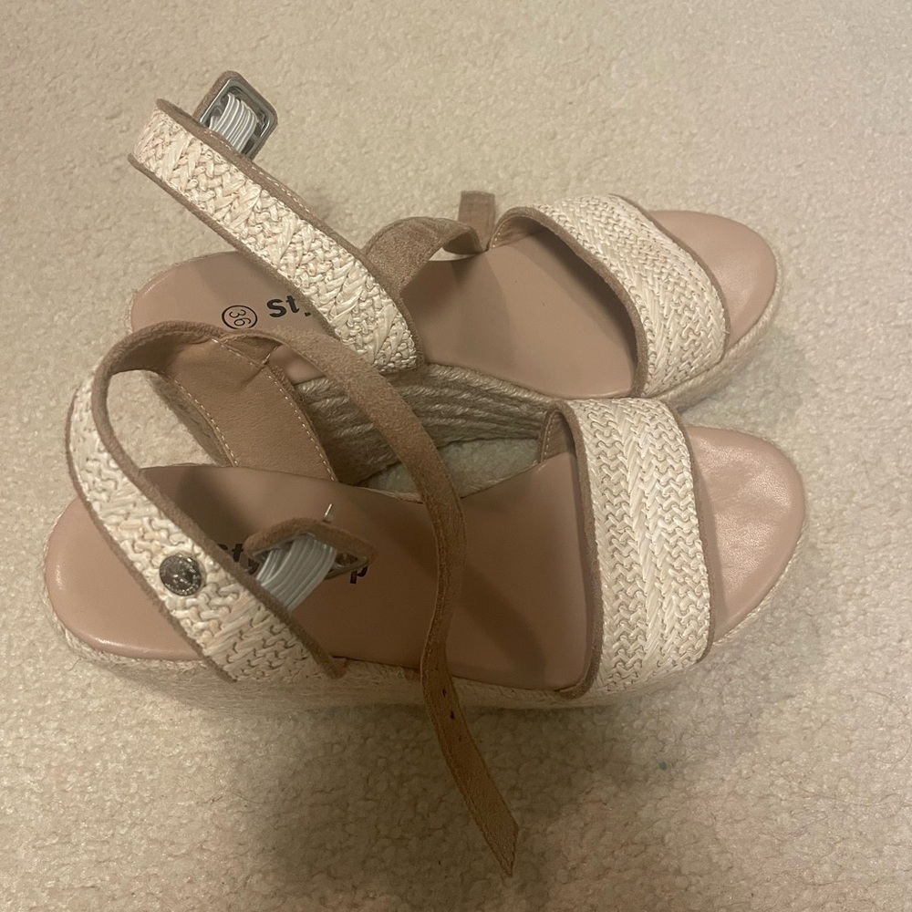 SHEIN Cream Woven Strap Wedge Sandals